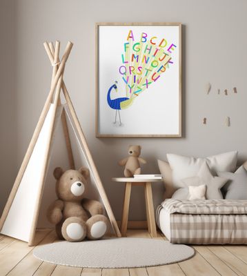 Beautiful Peacock with Alphabet Letters in Plume