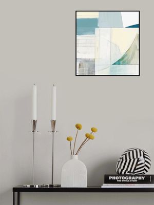 Abstract Blue and White Shapes Neutral No 1 Print