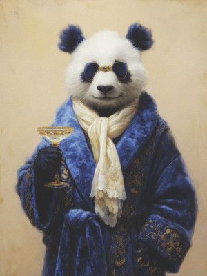 Panda In Blue Velvet Robe