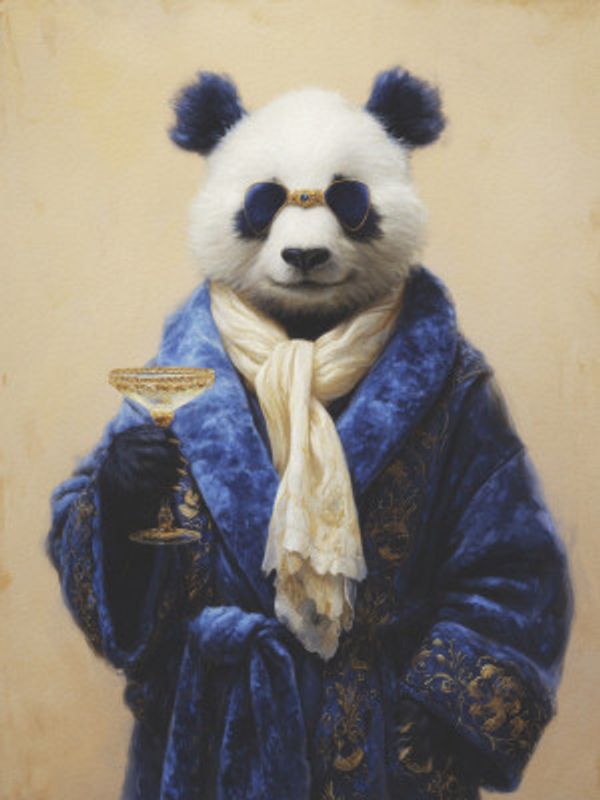 Panda In Blue Velvet Robe