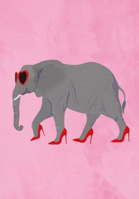 Elephant in heels and heart glasses