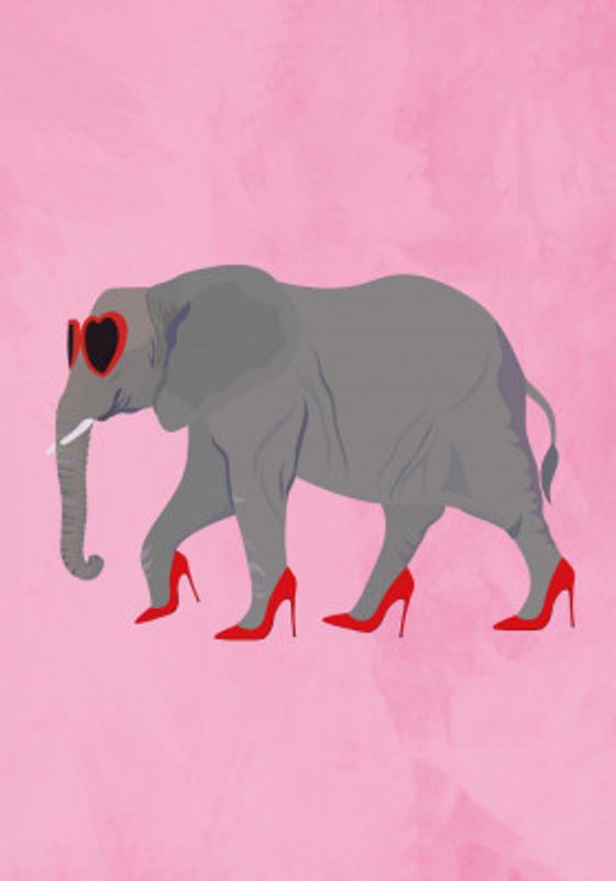 Elephant in heels and heart glasses