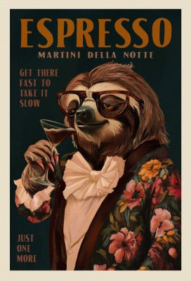 Art Deco Espresso Martini Drinking Sloth