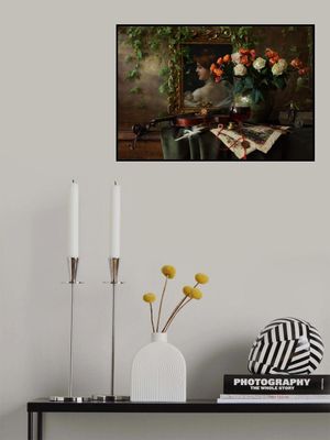 Still life with violin and flowers