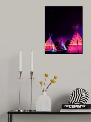 Vaporwave Teepees Glowing at Night Under Stars In Marfa Texas