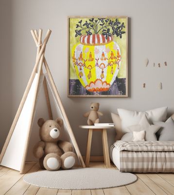 Sprigs Of Berries In A Flowered Vase