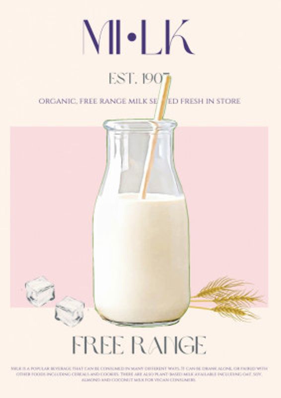Organic Free Range Milk in a Clear Bottle with Straw