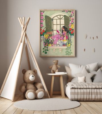 Woman reads on balcony