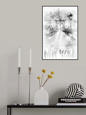 Monochrome Art NYC Brooklyn Bridge | watercolor