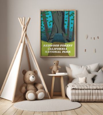 Redwood Forest California National Park Travel Poster
