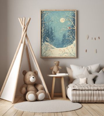 Red Bird in Snowy Forest