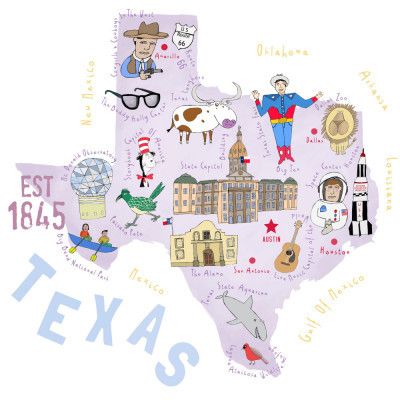 The Southern State of Texas by Map Artist Carla Daly