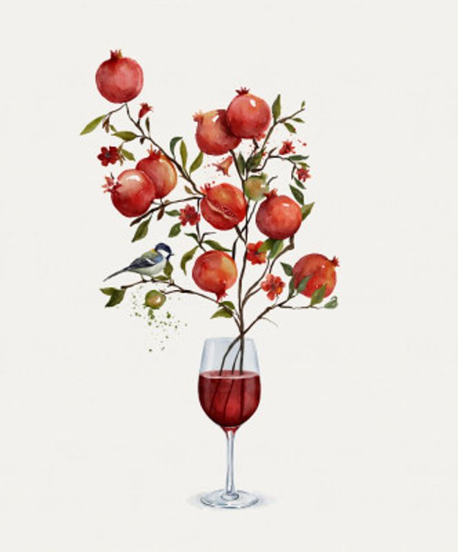 Pomegranate In a Glass of Wine