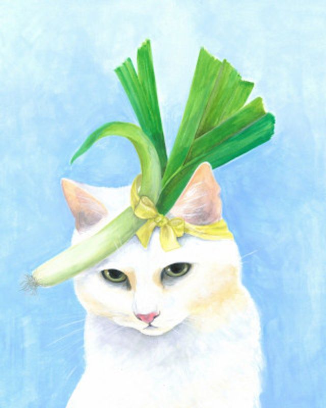 Cat in Chic Leek Hat