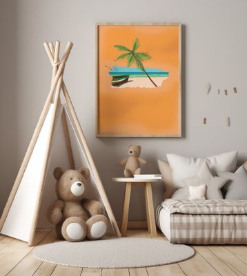 Tropical Beach Scene With A Palm Tree