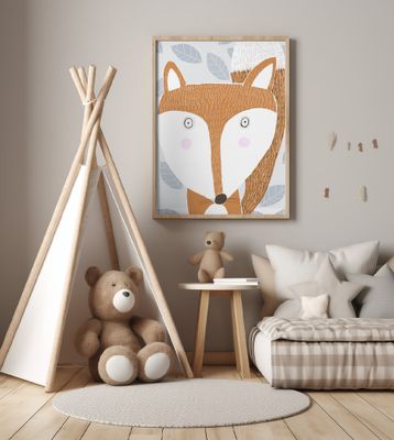 Cute Red Fox with Grey Leaf Pattern by Artist Carla Daly