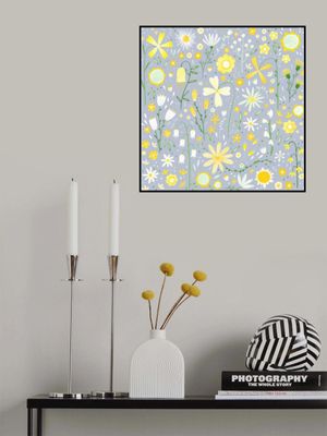 Fresh Flowers Yellow On Dusty Blue