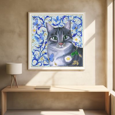 Realistic Cat Surrounded By Vivid Blue