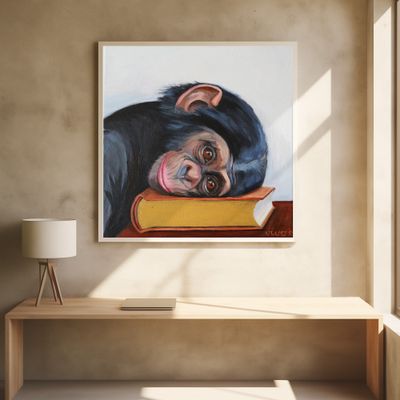 Resting Monkey Head On A Book