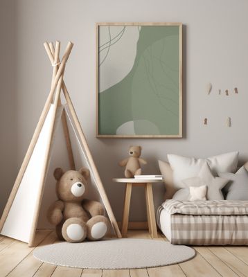 Modern Abstract Minimalist  Shapes In Sage and White  0008