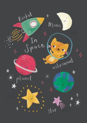 Cute cat in Space - Simple Boho Kids &amp; baby nursery