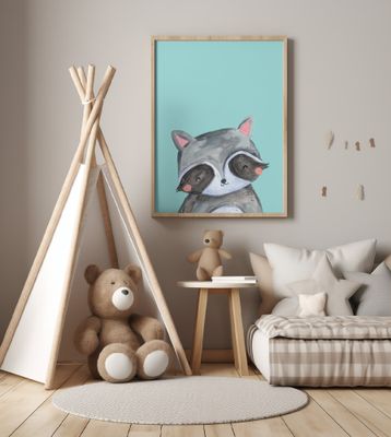 Woodland Racoon On Mint - Simple Cute Kids &amp; baby nursery