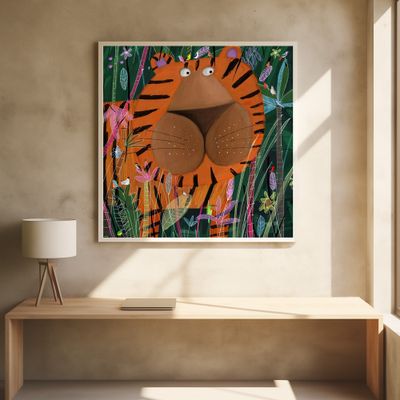 Cute Tiger Peeking Out of the Jungle by Artist Carla Daly