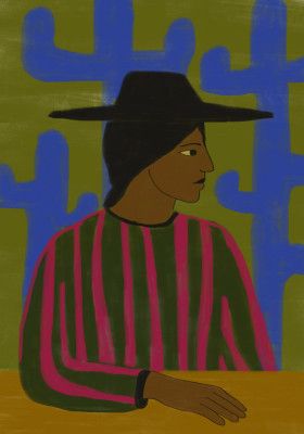 Southwestern Woman with Blue Cactus