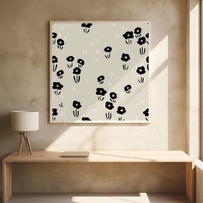 Minimalistic Wildflower black and white pattern