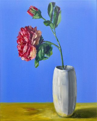 High-Contrast Peony Painting – Vibrant Floral Art in White Vase for Home, Office or Gift Interior - Flowers 004