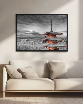 Magnificent view of Mount Fuji with Chureito Pagoda - colorkey