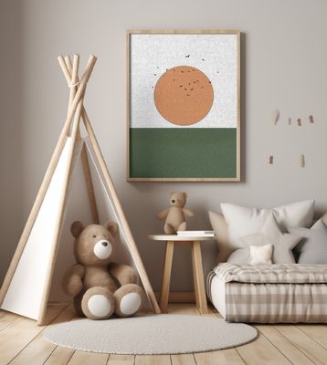 Stylized Sun With Birds