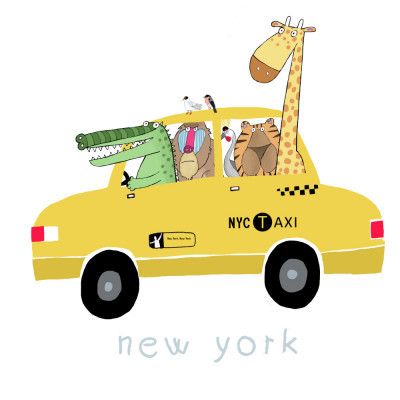 Jungle Animals in a Yellow Taxi in New York by Carla Daly