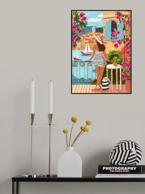 Travel poster woman in Saint-Tropez, France