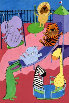 Jungle Animals in the Playground by Artist Carla Daly