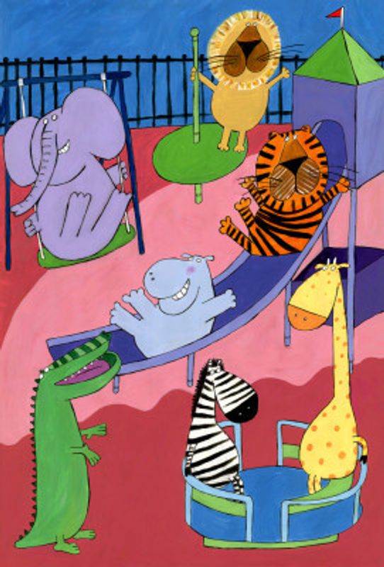 Jungle Animals in the Playground by Artist Carla Daly