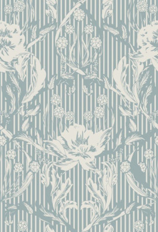 Floral Heritage Morris monochrome stripes chalky blue pattern