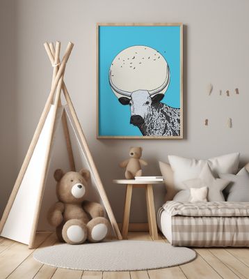 Surreal Cow With Large Horns