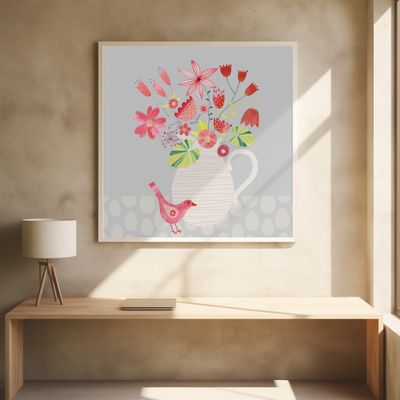 Bird With Jug Of Flowers