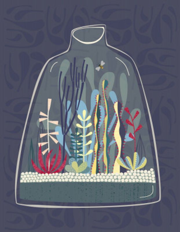 Vibrant Stylized Plants in a Terrarium