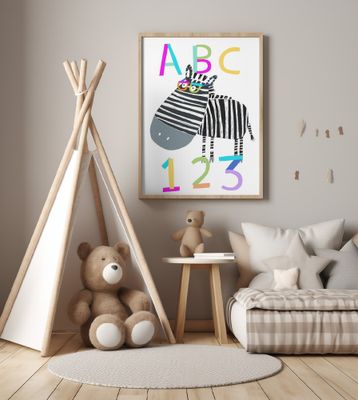 ABC and 123 Letters and Numbers with Zebra by Artist Carla Daly