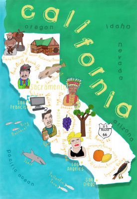 Illustrated Map of California with Ocean by Carla Daly