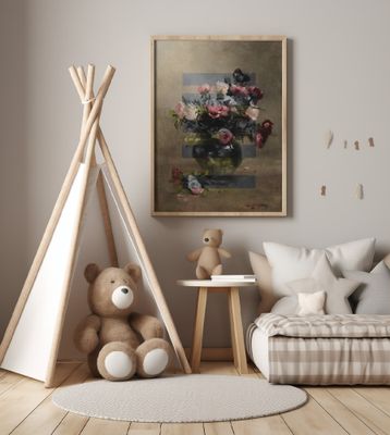 Bouquet of Vintage Oil Painting Flowers, Collage