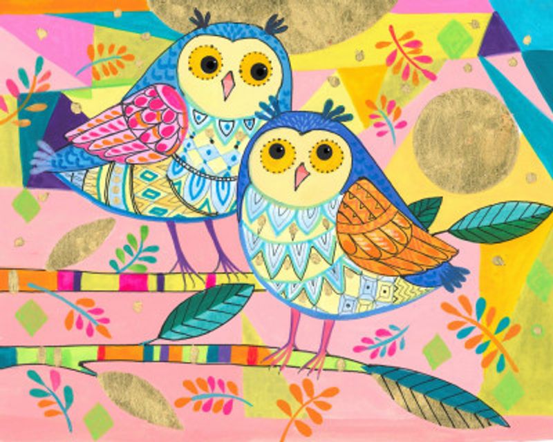 Two Owls Sit on Branches