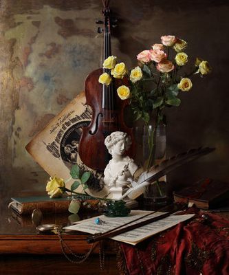 Still life with violin and bust