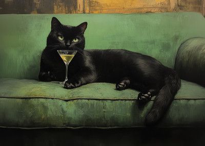Resting Cat Green Sofa Martini 001