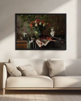 Still life with violin and flowers