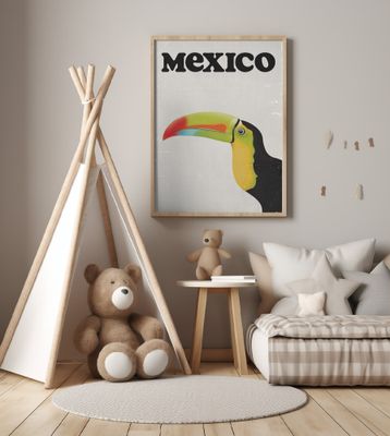 Mexico Toucan vintage Travel Poster White