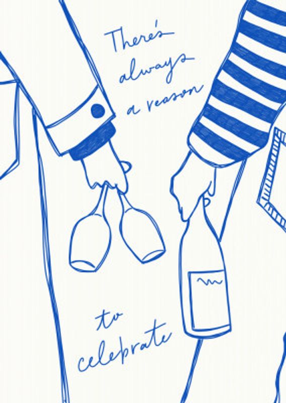 Woman holding wine bottle and wine glass (Blue) - Wine Vin Femme Bleu