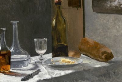 Still Life With Bottle, Carafe, Bread, and Wine (1862–1863) By Claude Monet